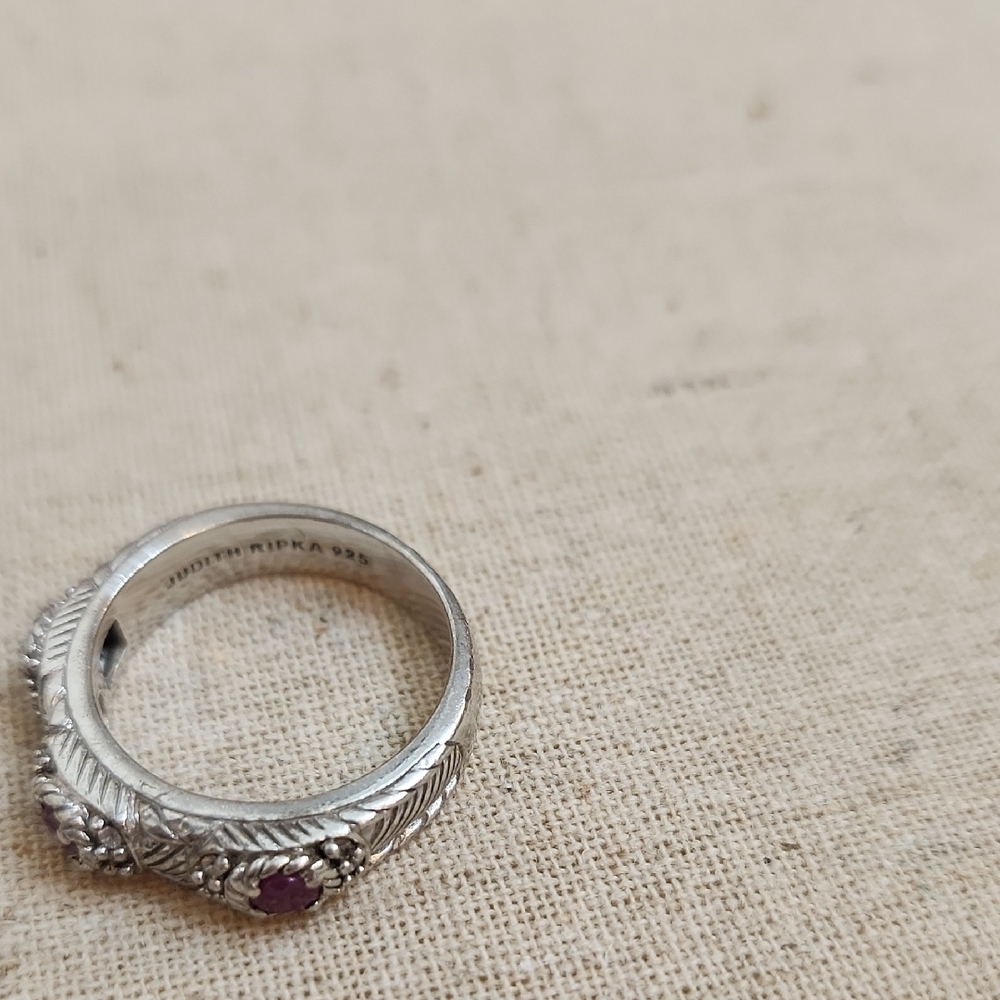 Judith Ripka Silver Ring with Ruby Accents - Picture 2 of 3